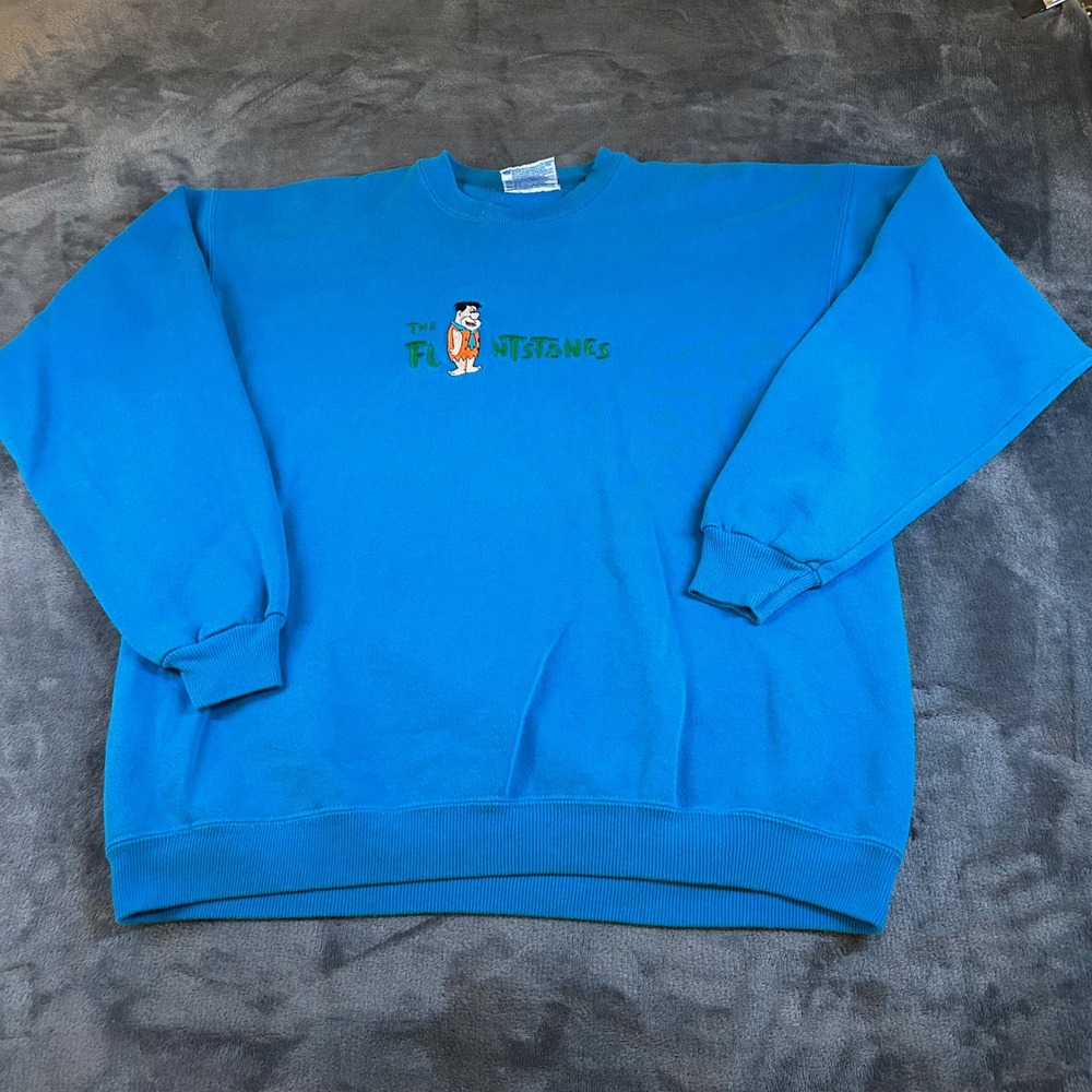Vintage The Flintstones Fred Cartoon Embroidered Hanes Sweatshirt Mens Large